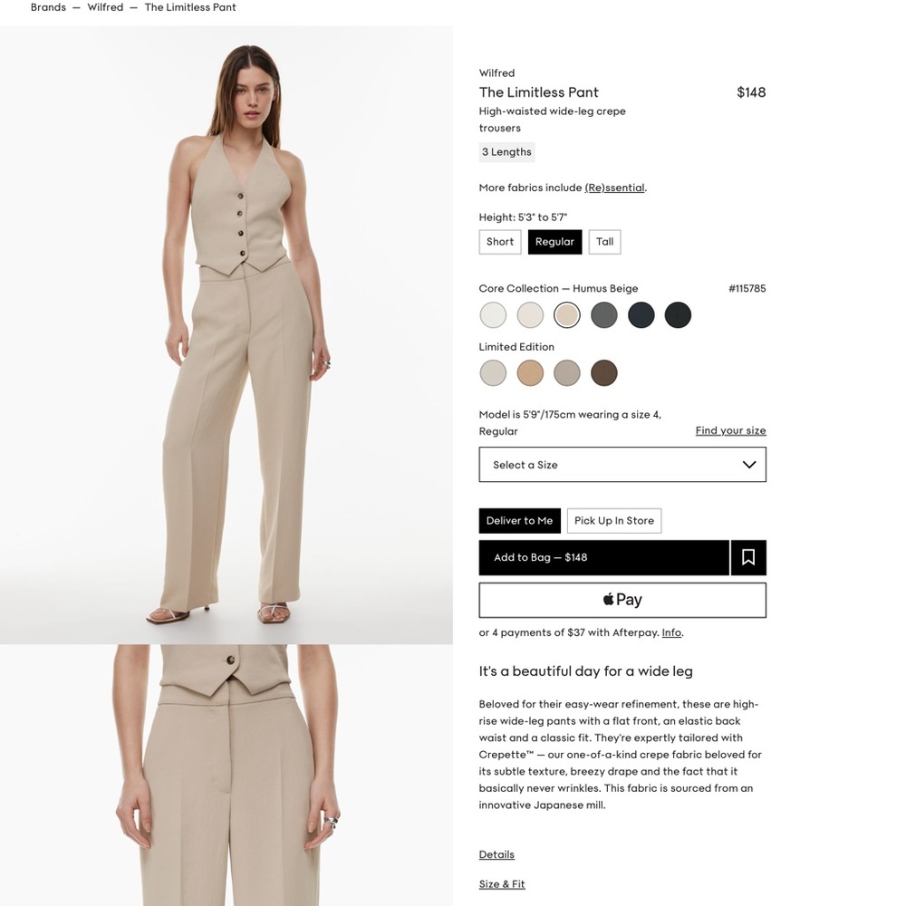 The Effortless Pant Wide Wilfred Size 6 R